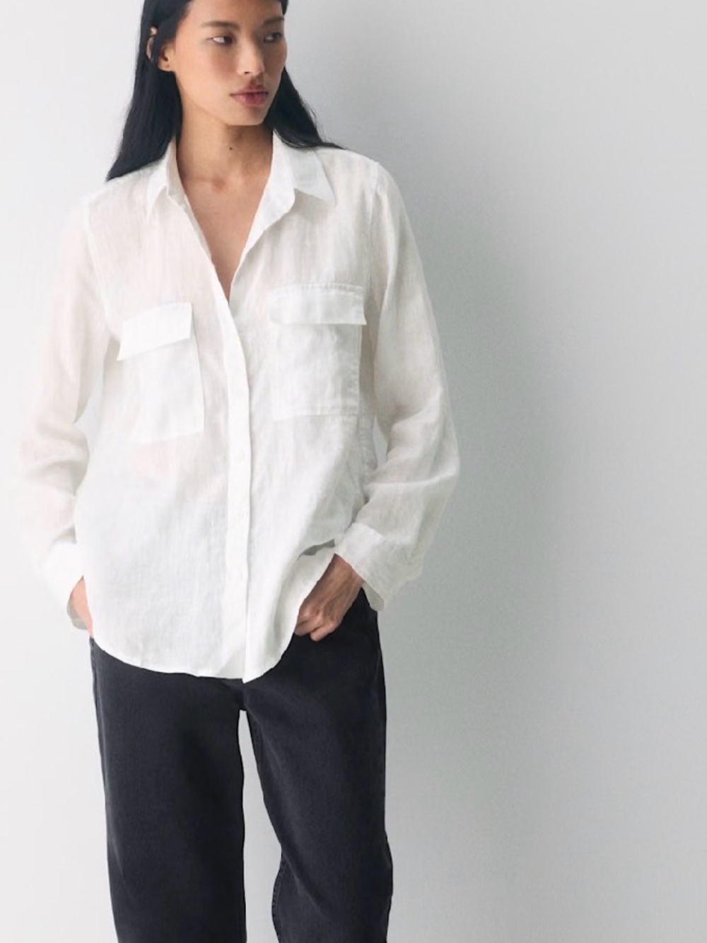 Babaton Aritzia 100% Linen Utility White Button-Front Shirt